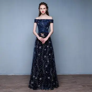 

Fashion Navy Blue Star Evening Dresses Robe De Soiree Long Slim Party Prom Gown Plus Size Host Dress
