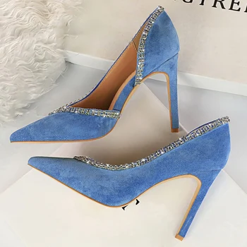 

Women 8cm 10cm High Heels Crystal Glitter Pumps Lady Talon Purple Escarpins Fetish Heels Sexy Party Blue Wedding Luxury Shoes