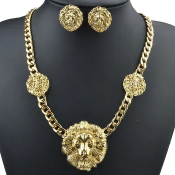 

Necklace with European and American fashion high quality alloy shiny golden lion a lady's necklace jewelry set