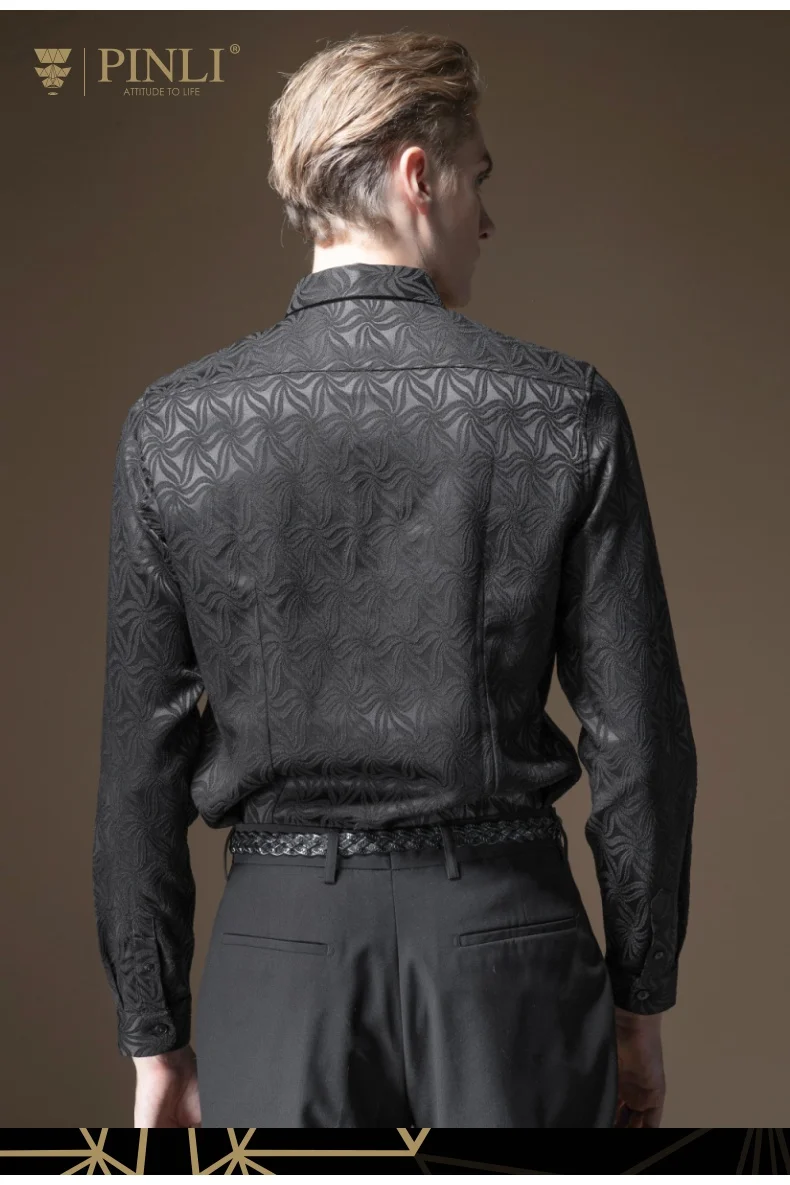 Blusas гавайская рубашка Pinli осень 2019 Новая мужская декорированная жаккардовая рубашка с квадратным воротником, не Железная Рубашка с