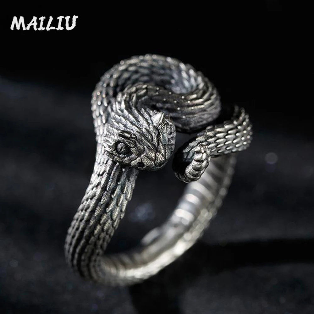 Silver Ring Rattlesnake Vintage Silver Plated Snake Ring Motorcycle Party Punk Domineering Women Men Cool Hip Hop Jewelry