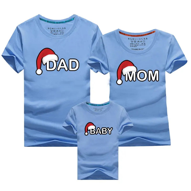 Dad Mom Baby Christmas Clothing Family Matching Outfits Clothes Mother Daughter Father Son Look Mommy and Me T-Shirt Set - Цвет: sky blue