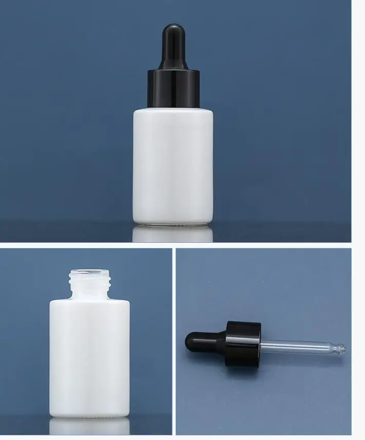 30 мл жемчужный белый стеклянный флакон с пипеткой для эфирного масла/сыворотки для глаз/жидкий экстракт/капельница косметическая упаковка - Цвет: E