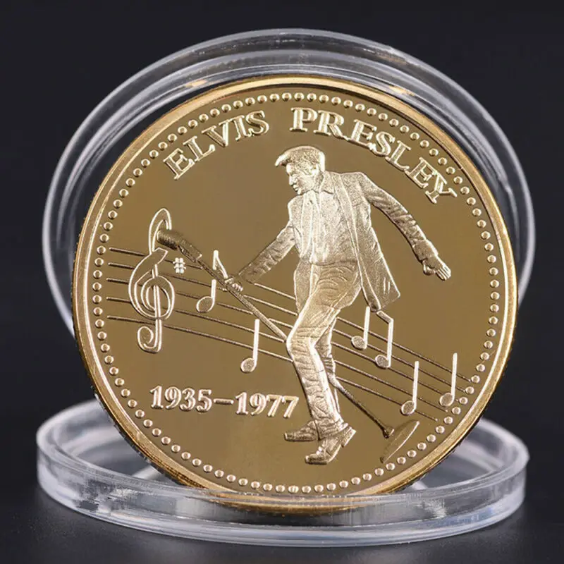 Flash Sale Rollo de El Rey de N Rock, arte de color dorado, moneda conmemorativa de regalo, Presley 1935-1977 nlKnA3AyN