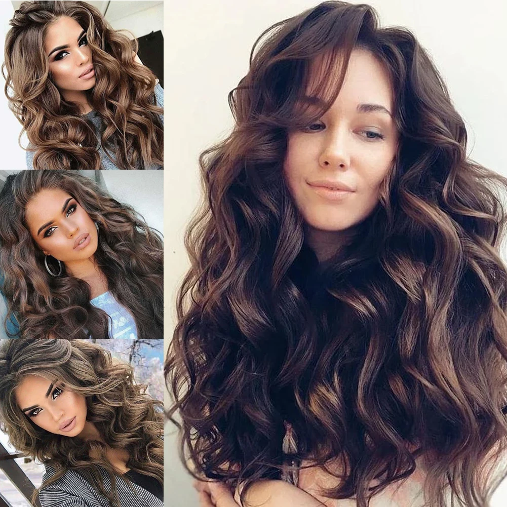 Европейские американские женщины в смешанных больших коричневых волнистых вьющихся волос женщин Омбре блонд длинные большие волнистые волосы парики синтетический натуральный парик
