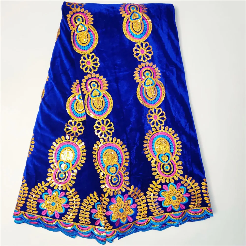 Королевский синий африканский кружевной тюль с пайетками ткань высокого качества бархатная ткань Материал Вышивка Шелк нигерийские кружевные ткани VE-041
