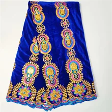 Королевский синий африканский кружевной тюль с пайетками ткань высокого качества бархатная ткань Материал Вышивка Шелк нигерийские кружевные ткани VE-041