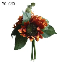 Йо Чо Подсолнух букет свадебный цветок для невесты Букет девушка искусственный подсолнух помпон цветок, ягоды Ретро Свадебные букеты