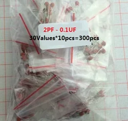 2pf To 0.1uf Ceramic Capacitor Kit 300PCS=30 Values*10pcs 50V 10/15/20/470/103/104/472/473/p/pf Assorted Kit Set Assortment Pack