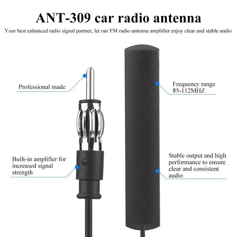 ANT-309 Автомобильная Радио Антенна-Универсальная автомобильная FM радио антенна патч черная радио антенна усилитель антенна ветровое стекло крепление 85-112 МГц