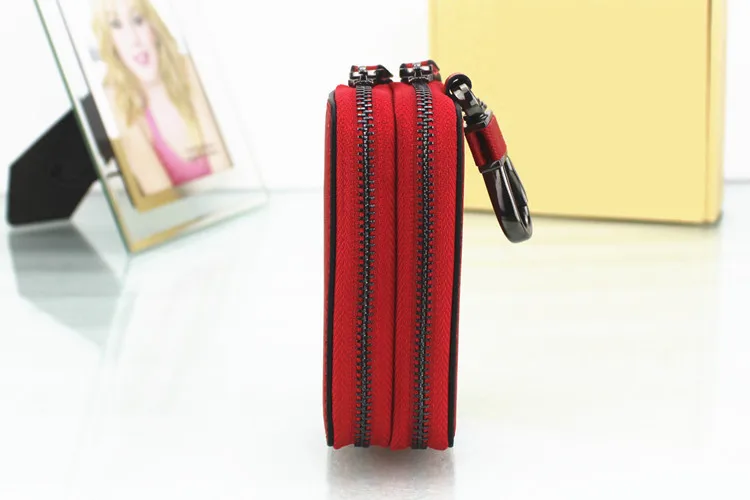 Cross Border Supply of Goods Cross Pattern Leather Key Bag Multi-functional Double Layer Zipper Key Bag New Style Key Leather Ca