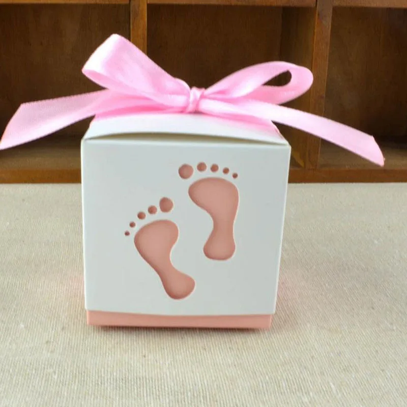 

50pcs Cut Baby Feet Gift Candy Bomboniere Boxes Wedding Favor Baby Shower