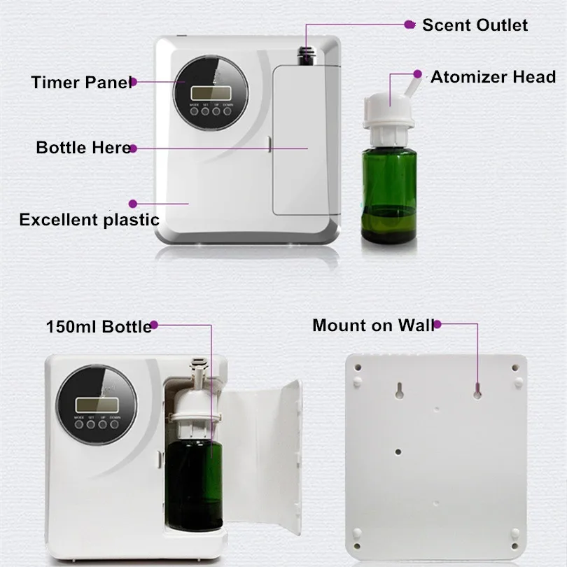  Fragrance Air Scent Machine 300m3 Diffuser 8W 12V 200ml Timer Function Monday-Sunday for Hotel Busi
