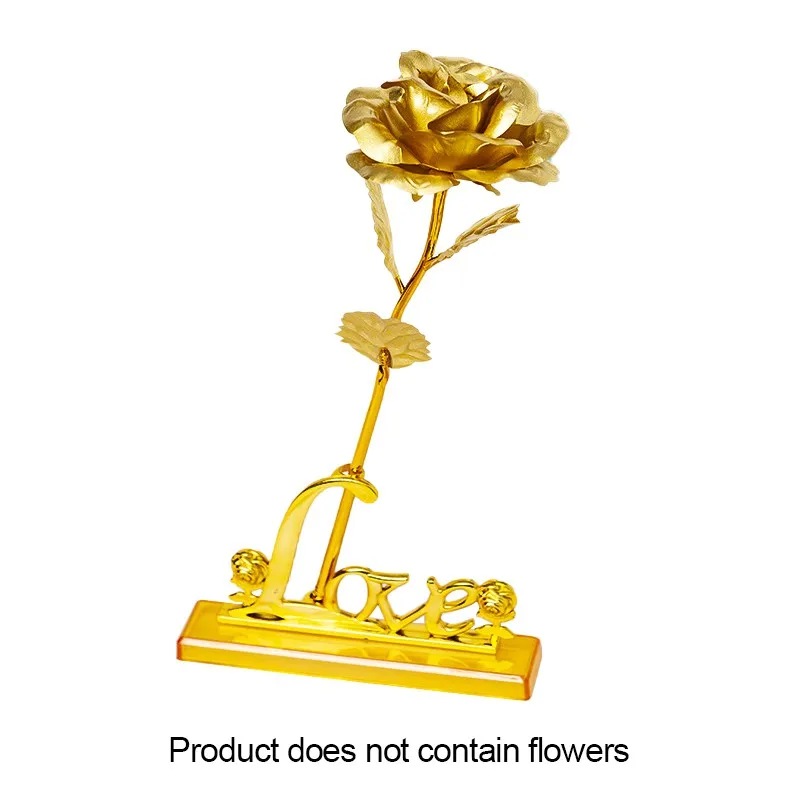 

Golden Foil Trim Rose Flower Long Stem Love Stand Rose Holder Base For Valentine's Day Mother’s Day Birthday