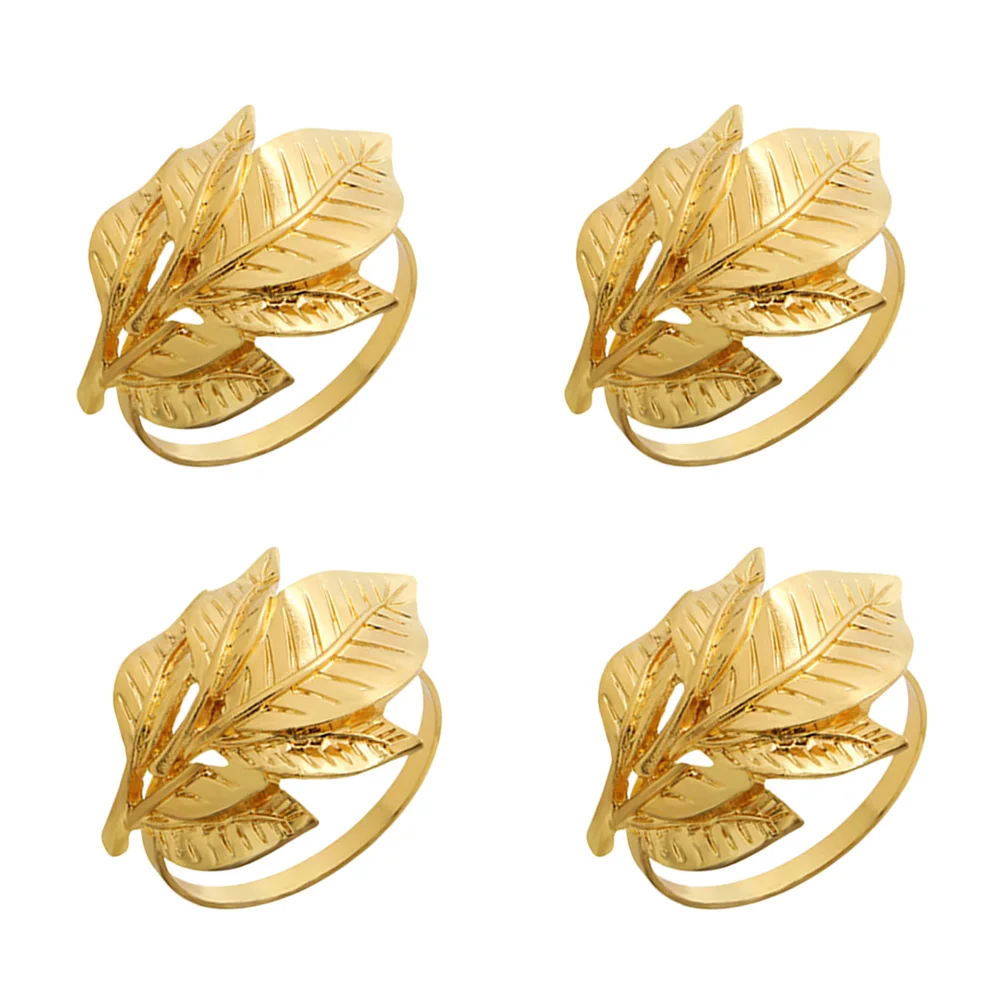 Napkin Rings Delicate Golden Leaf Shape Decorative Alloy Buckles Serviette Holders for Banquet Dinner Party Wedding