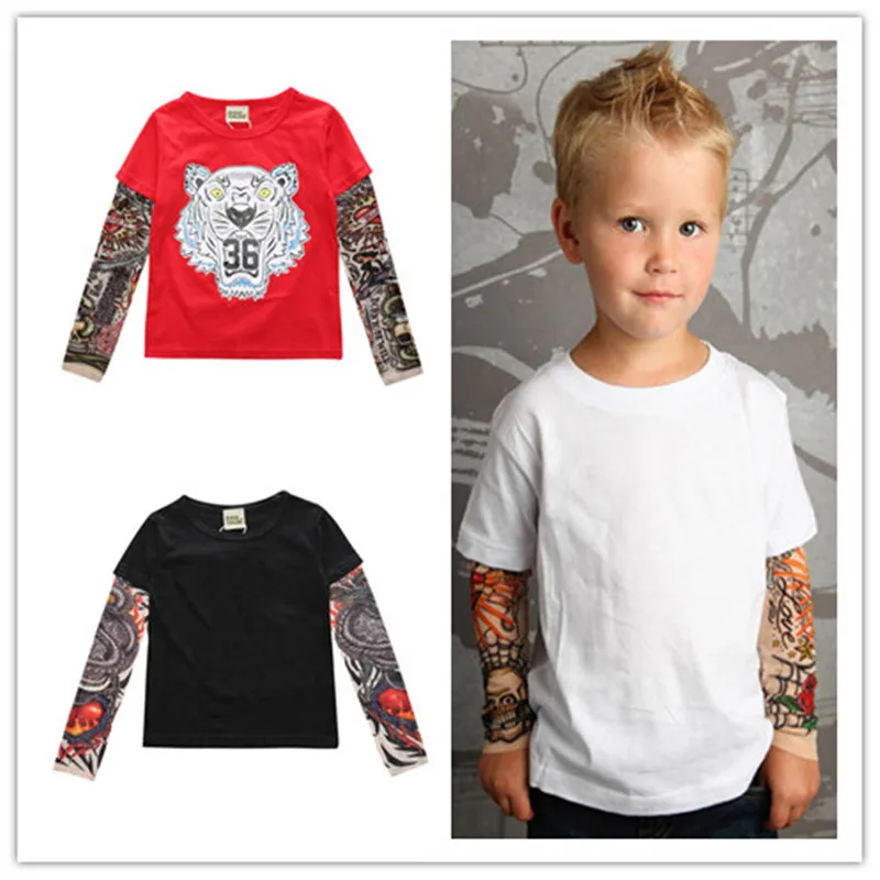 Fashion Tattoo Long Sleeve Children T-Shirts Cotton Boys T Shirt Kids TShirt Autumn Kids Girls Cotton Tops 1-7Years Children