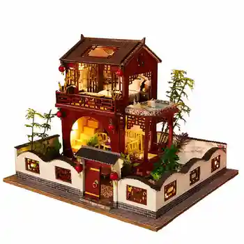 Doll House Furniture Diy Dollhouse Miniature Puzzle Assemble 3d Wooden Miniatures Dollhouse Educational Toys For Children Gift 1