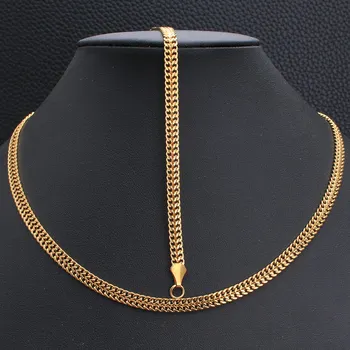 

High Quality Fashion Stainless Steel Jewelry Set Chain Necklace Bracelet For Women Party Gift SFHKACBG