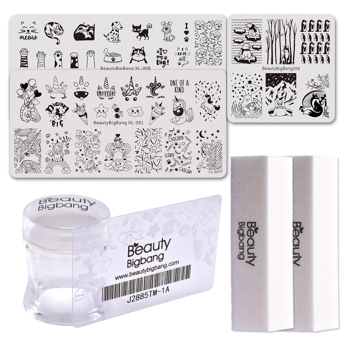 

Beauty BigBang Nail Stamping Plates Set Stainless Steel Unicorn Cute Heart Dog Cat Cloud Stencil Mold Nail Art Template Tool Set