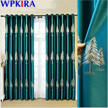 

Luxurious Modern Curtain For Living Room Sheer Curtain Printed Tree Elegant Silk Drape Panel Curtains Home Decora W-AD400#30