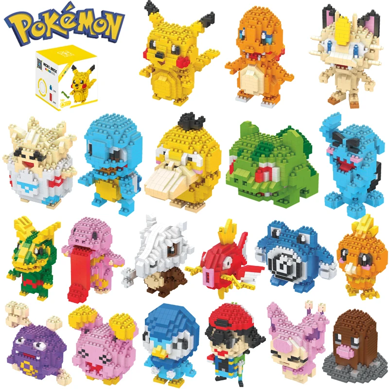 TAKARA TOMY 41 styles Pokemon Pikachu Building Blocks 3D DIY Educational Model Ornament Mewtwo Micro Small Assembled Block Brick