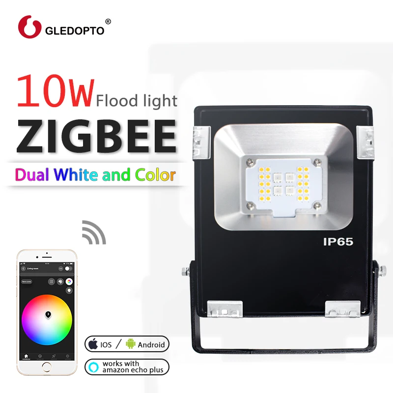  GLEDOPTO ZIGBEE 3.0 10W LED Smart Flood Light RGB+CCT Floodlight UK/EU/US/AU AC110-240V Waterproof  - 4000283042222