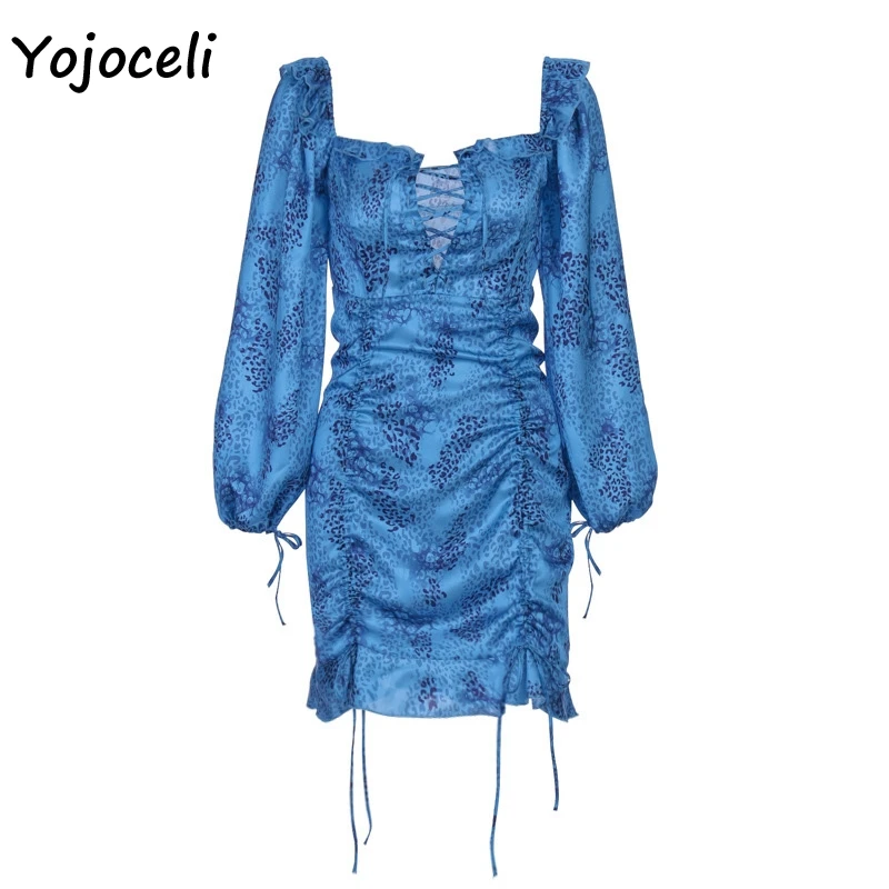 Yojoceli, Бандажное платье с открытыми плечами и рюшами, женское мини платье с длинным рукавом и бантом, облегающее, вечерние, клубные платья, женские платья