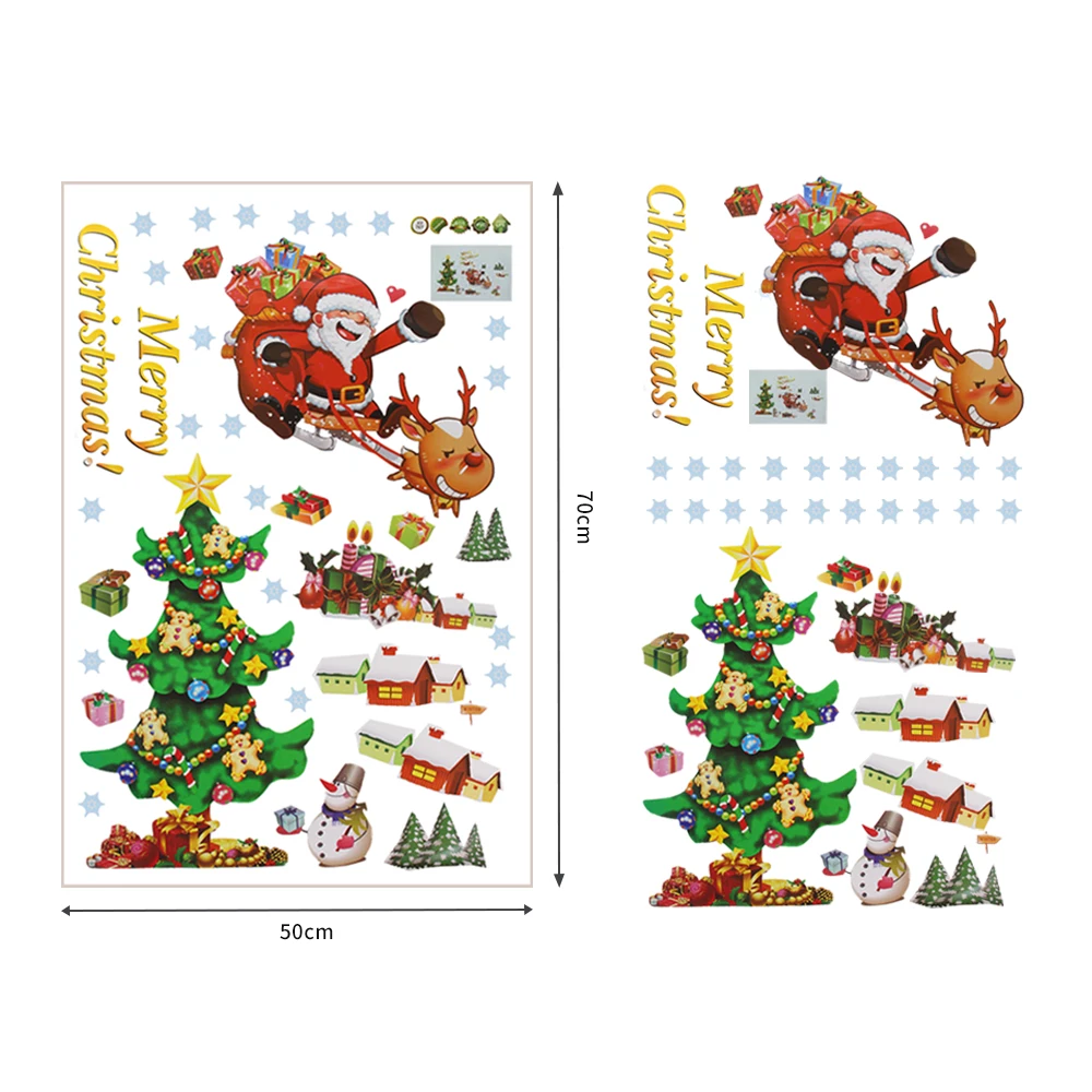 Наклейка с новогодней елкой с надписью "Merry Christmas", "Elk", "Snowman", вечерние художественные наклейки, настенные рождественские Стикеры, декор на год