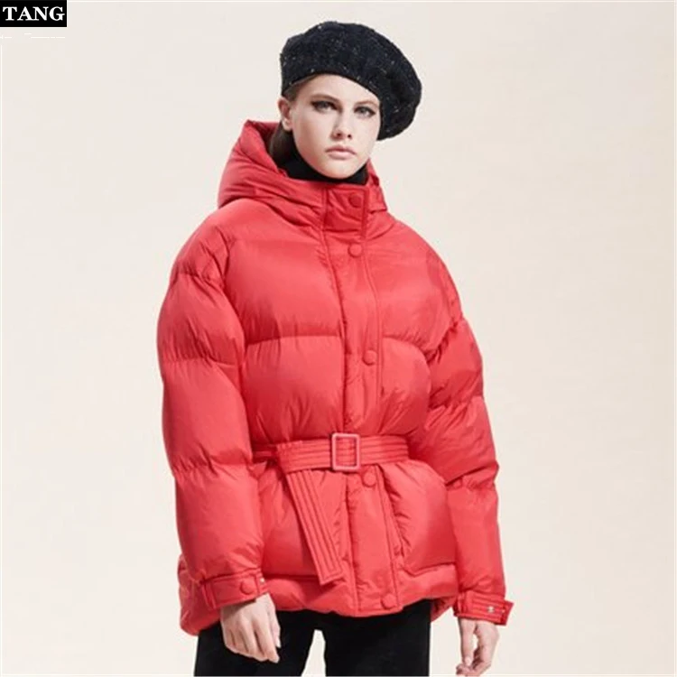 

2019 High Quality Winter Women Fashion half-high collar Coat bread long sleeve Single Breasted Warm Short hooded down jacket