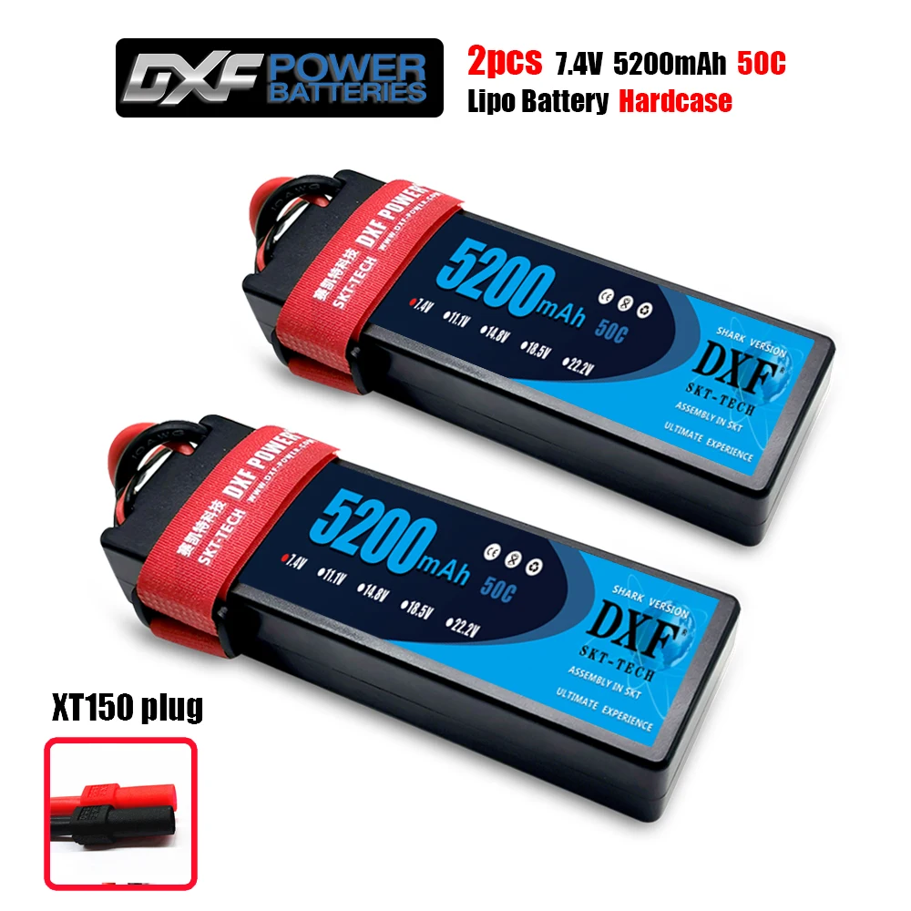 XT150 Plug DXF RC автомобиль Lipo батарея 2 шт 7,4 В 5200 мАч 50C жесткий чехол Bateria Lipo для багги Truggy Evader BX trx4 SCX10 RC SUV - Цвет: XT150 Plug
