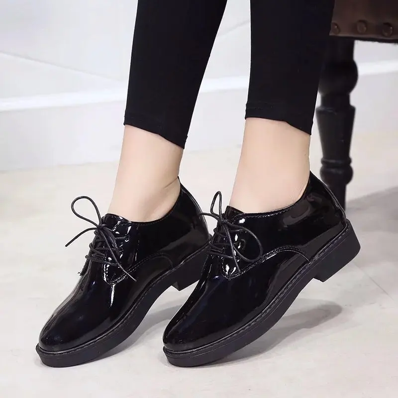 

New Style Korean-style round-Toe Slanted Heel Lace-up Shoes Mori Girl Students Small Leather Shoes Harajuku-Style Fashion WOMEN'