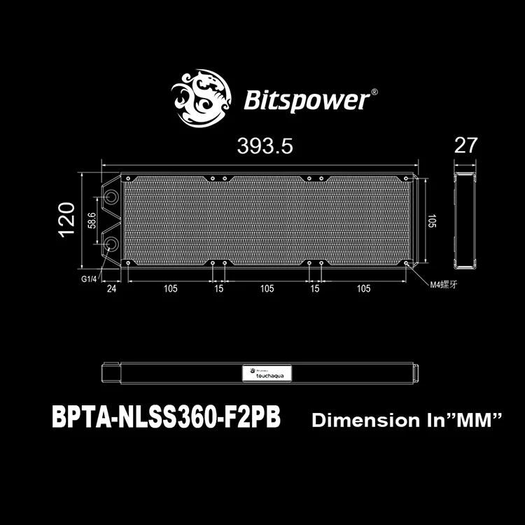 Bitspower Touchaqua 360 мм полный медный радиатор G1/4 120x3 мм радиатор водяного охлаждения комплект сборка аксессуар