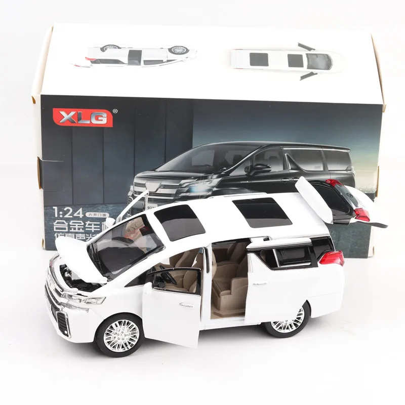 Новинка 1:24 1:32 Toyota Alphard Роскошная бизнес-модель автомобиля из сплава с откидной спинкой литые игрушечные транспортные средства 6 дверей можно открыть - Цвет: 24 White send box P