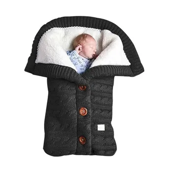 

Baby Winter Warm Sleeping Bag Button Knit Wrapped Stroller Wrapped Baby Blanket Sleeping Bag Plus Velvet Thickening For Newborn
