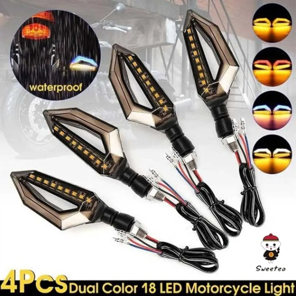 

Universal 12V 18 Pcs LED Bulbs Waterproof 4PCS 2 In 1 Color Changing Turn Signal Light + Day Running Light Bendable Stem Turn Si