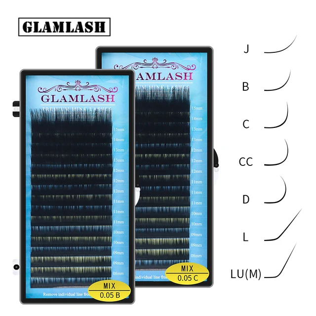 GLAMLASH Mix 7~15/15-20/20-25mm Handmade Korean Pbt J/B/C/D/L/LU(M) CURL Eyelash Extension Natural Soft Faux Mink Lash