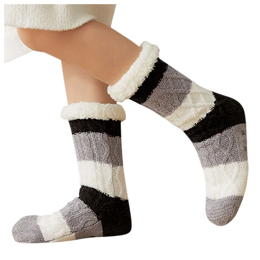 Рождественские носки, женские хлопковые носки, с принтом, толстые, противоскользящие носки-тапочки, ковровые носки, утолщенный зимний флисовый Носок, для женщин, теплые - Цвет: B