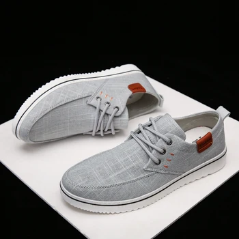 

Men's Canvas Shoes Hemp Flats Casual Shoes Spring Summer Fashion Breathable Lace-up Korean Style Big Size 45 Shoes Walker peak