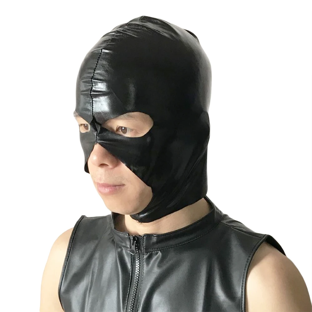 Эластичный Кожезаменитель с эффектом мокрого вида, 3 отверстия, бондаж, капюшон, БДСМ, открытые глаза и рот, головной убор, маска на все лицо, капюшон для ролевых игр, костюм