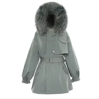 

2020 Winter Large Raccoon Fur Collar Hooded White Duck Down Coat Women fashion warm thick waterproof Parka r1304