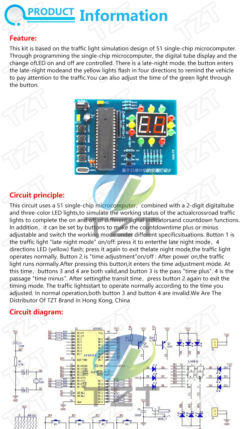MHT5 Ampel-Controller Elektronik-Bausatz für DIY-Projekte und Elektromechanische Fertigkeitstraining-Wettbewerbe mit STC89C52 51 Einchip-Mikrocomputer – Detail 1
