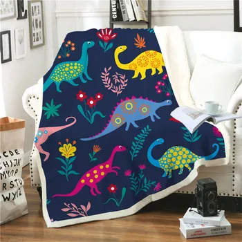 

Dinosaur Throw Blanket on Bed Sofa Autumn Spring Flannel Plush Sherpa Blankets for Child Kids Bedspread