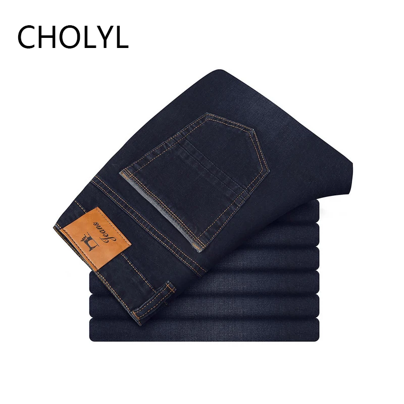 CHOLYL джинсы мужские прямые синие Стрейчевые джинсовые брюки большого размера деловые ковбойские мужские джинсы 40 42 44 размер