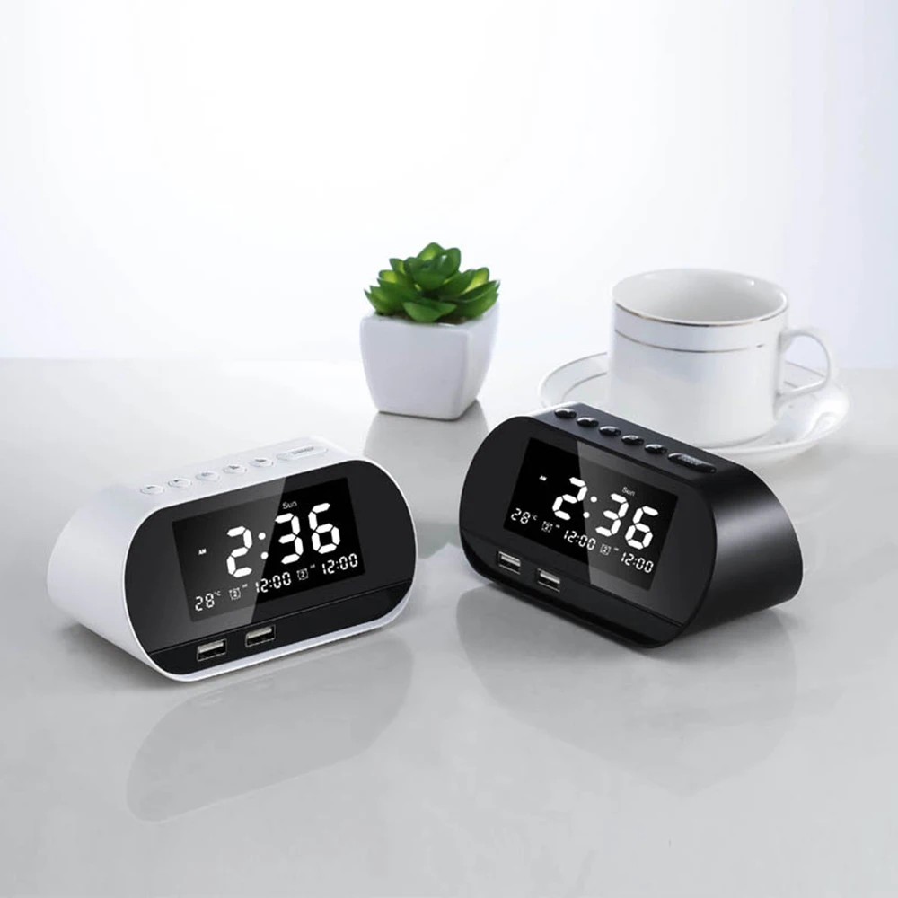LCD Table Clock Rechargeable Alarm Clock 6 inch Screen Smart Wireless Radio Calendar Temperature Display Digital Clock