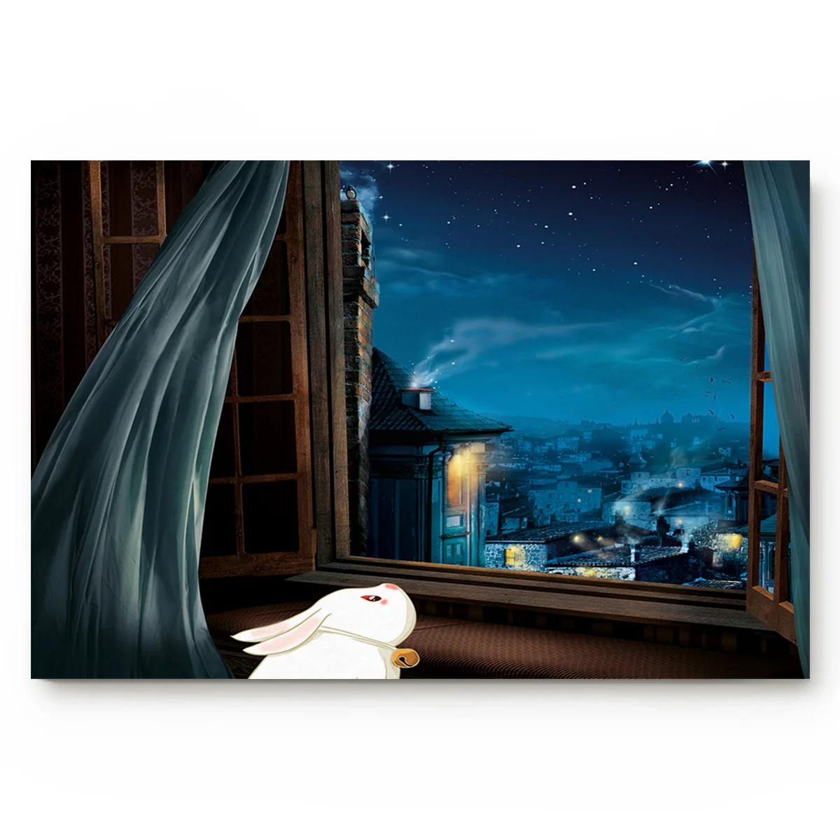 Коврик для входной двери Rabbit Night Window Sad Starry Впитывающий ванной комнаты | Дом и сад