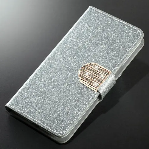 Silver with diamond Чехол для Huawei Honor 7 8 9 10 Lite 10i 20i v10 книга флип для женщин Девушка блестящая кожа кожаный чехол-футляр с бабочкой - Цвет: Silver with diamond