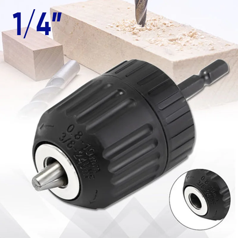

1/4 Keyless Drill Chuck Screwdriver Impact Driver Adapter Hex Shank 6mm Thread