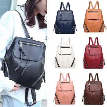 

Ladies Bag Leather Flip Backpack Pure Color Simple Backpack Student School Bag Large Capacity Backpack Dropship Y12.10