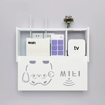 

Creative Wall-Mounted Wifi Router Storage Box PVC Panel Hanging Modem Socket Cable Power Strip Storage Organizer Kitty Print Box