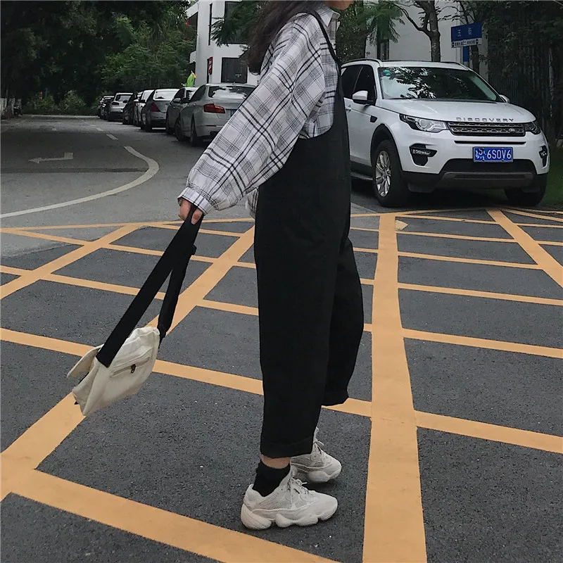 Комбинезоны женские свободные рабочая одежда женские s студенческие BF Harajuku корейский стиль Универсальные шикарные Простые повседневные винтажные карманы длинные